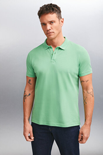 GRIMELANGE MARTEN Herren - Grünes T-Shirt mit Polokragen, 100 % Baumwolle, Regular Fit, kurzärmlig