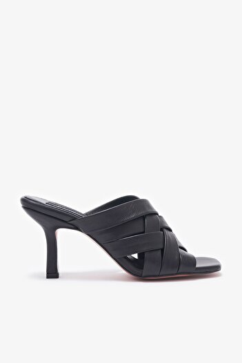 Louis Cardy Zaven Black Genuine Leather Women's Heeled Slippers