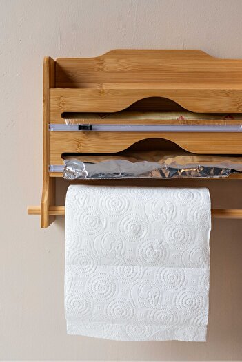 KaiHome Cutting Box with Bamboo Shelf - Stretch Foil and Paper Towel Rack