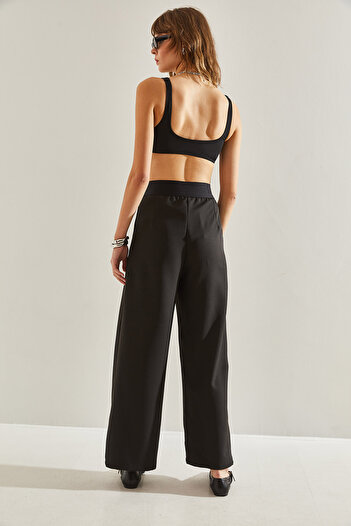 Bianco Lucci Women's Palazzo Trousers - Elastic Waist, Pocket Detail, Hidden Zipper60251152