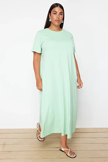 Trendyol Curve Mint Midi Knitted T-shirt Dress TBBSS24AH00067