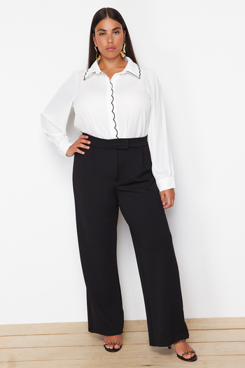 Trendyol Curve Plus Size Velcro Belt Pleated Wide Leg Pants - Tbbss24Ar00035