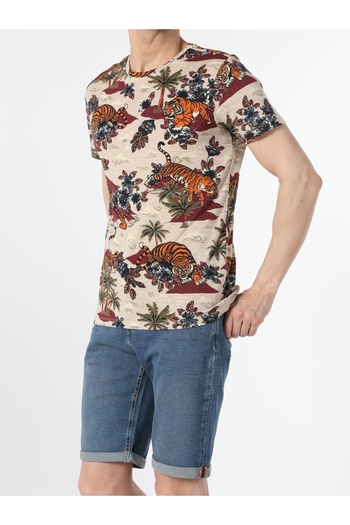 Colin's Regular Fit Crew Neck Knitted Men's Beige Short Sleeve T-Shirt Cl 1054469