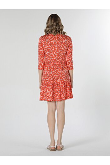 Colin's Orange Floral Printed Regular Cut Women's Dress - Cl 1057875