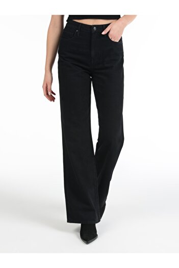 Colin's 970 Berry Normal Kesim Geniş Paça Yüksek Bel Kadın Siyah Jean Pantolon Cl1060554