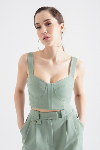 Lafaba Women's Mint Green Thick Strap Crop Blouse