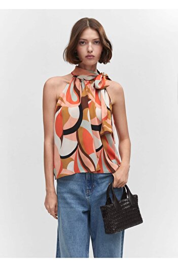 MANGO Woman Halter collar tie detailed blouse