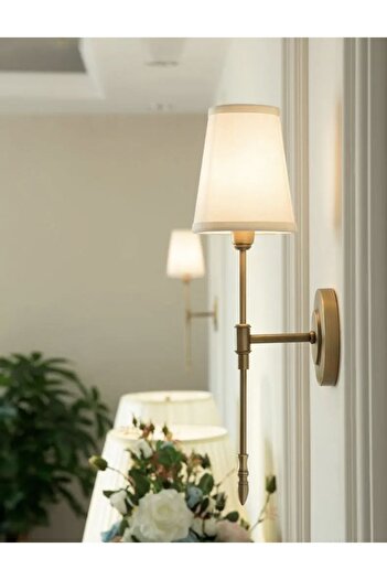 burenze Modern Duvar Aplik 2 Adet Kablolu Elektrik Ile Çalışır Krem Abajur Eskitme Gold Sarı