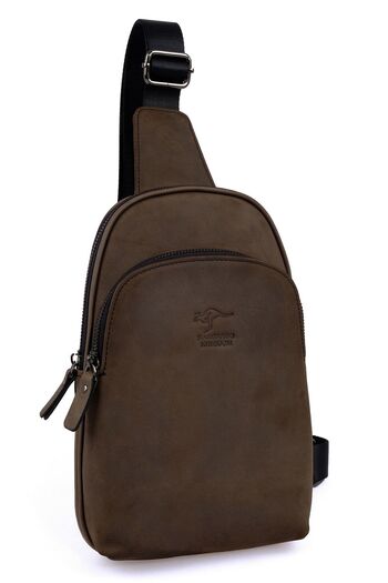 KANGAROO KINGDOM Hakiki Dana Deri Crazy Horse Füme Erkek Body Bag Sırt Çantası 8155-zf
