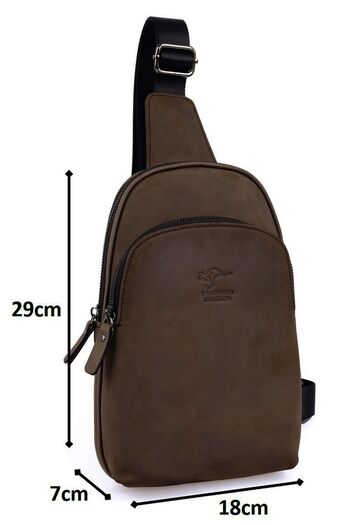 KANGAROO KINGDOM Hakiki Dana Deri Crazy Horse Füme Erkek Body Bag Sırt Çantası 8155-zf
