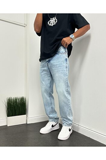 Oliggopol Men's Blue Baggy Pants Casual Fit Jeans Pants