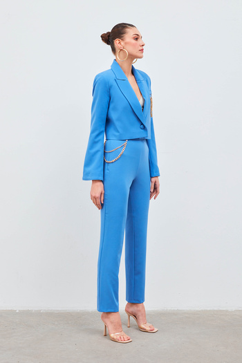 Sateen Blue Chain Accessory Trousers