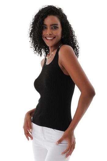 CHUBA Women's Pool Collar Ribbed Thin Cotton Knitwear Undershirt Black 23s1015