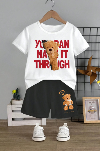 MYADA Crew Neck Kids Set - Lettered Bear Printed, Set of 2 12739
