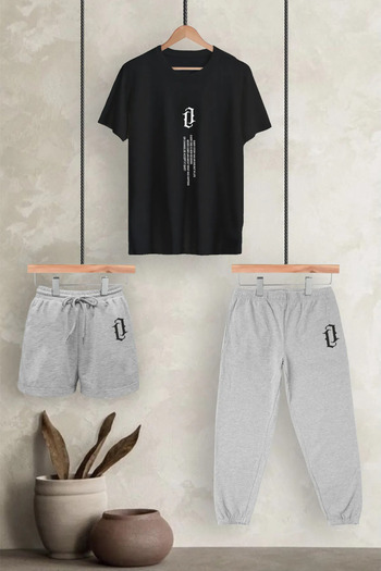 EFFRENATU Unisex Dd Vertical Printed Oversize Πακέτο T-shirt 3 τεμαχίων