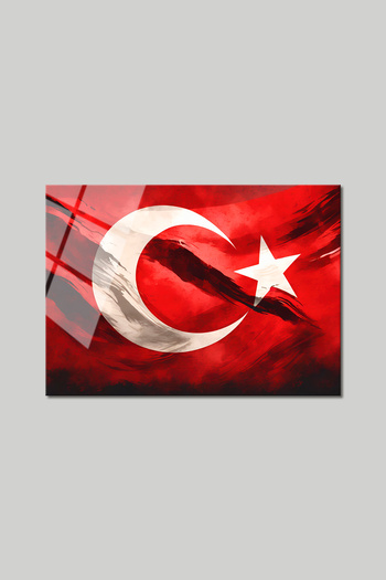 BV DEKOR TÜRK BAYRAĞI CAM TABLO-AY YILDIZ TÜRKİYE BAYRAĞI DEKORATİF CAM TABLO-DEKORATİF EV TABLO-OFİS HEDİYE