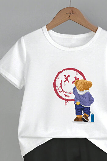 MYADA Graffiti Bear Printed Kids Set - Crew Neck, Elastic Shorts, Set of 2 11007