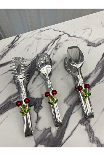 Aslı Hediyelik Silver Cherry 3-piece Titanium Plated Presentation Set - Stainless Steel