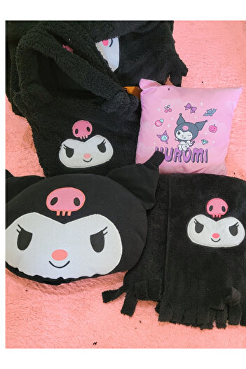 Kollektif 4 lü Kuromi Kawaii ÇANTA YASTIK MİNDER ATKI PELUŞ  Cinnamoroll My Melody Kitty Pelus SANRİO bts bt21