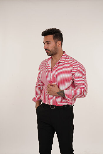 SCSARVİN Poplin Red Striped Shirt - TB