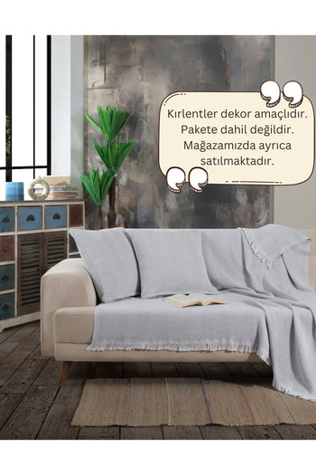 Lux Touch Лілі сірий бавовняний плед з бахромою - 150x200 см, покривало для дивана, дивана-ліжка, шалі