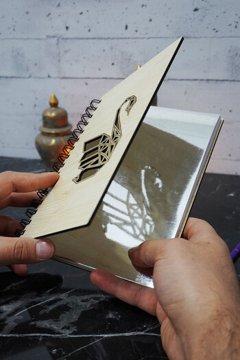 markcat Wooden Covered Swan Figured Daily Notebook - Unlined Agenda - A5 Memory Book