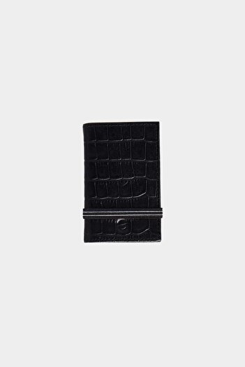 Grande G827-L Croco Black Genuine Leather Accordion Card Holder Wallet - Vertical Elastic
