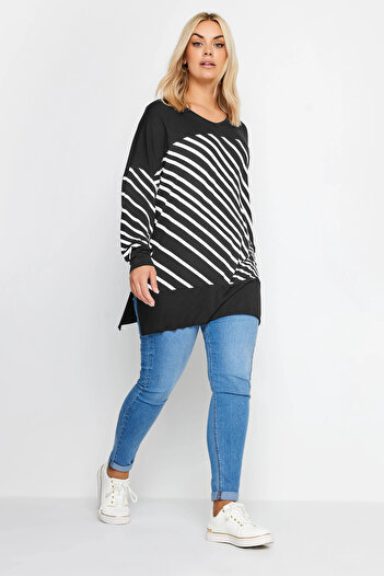 Stil Diva Plus Size Patterned Stretch Fabric Long Sleeve Long Cut Blouse303056