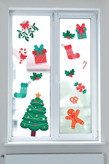 Dijitalya 14 Piece New Year Sticker Set Glass Wall Decoration New Year Sticker Decal