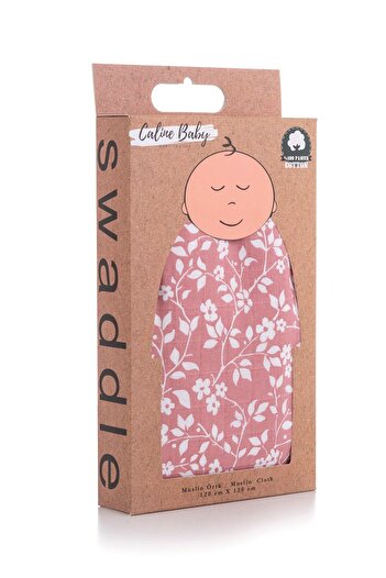 Caline Baby Muslin Cloth Cover Violet Pattern - Dried Rose 120x120 Cm + 4 Mouth Wipes
