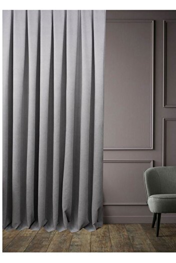 Evdepo Home Gray Solid Color Background Curtain, Pleat-Free Flat Planting, Extra-Fore Drawstring, Single Wing