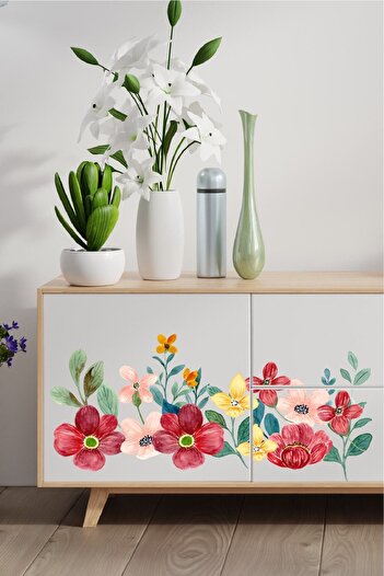 212shop Watercolor Flower Patterns Decorative Mirror Glass Wall Adornment Decor Sticker