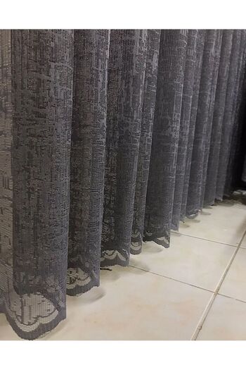 Evdepo Home Crown Cationic Pattern Linen Look Sparse Pleat, Tulle Curtain Single Wing - Dark Gray