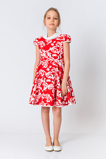incity Girl's Degaje Collar Floral Flounce Dress