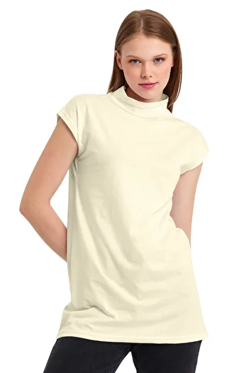 ESPİNA Women's Ecru Black White 3-Piece Stand Collar Sleeveless Knitted Cotton Tunic