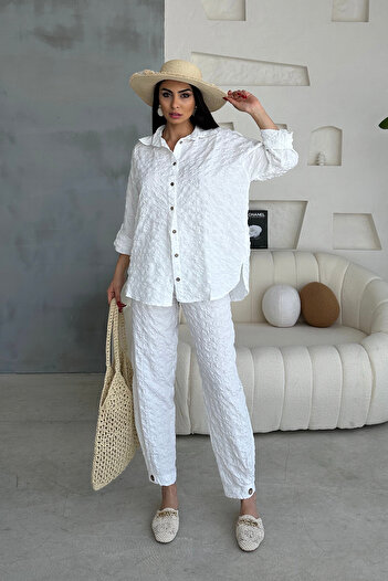 Ortaya Çık White Seersucker Fabric Set