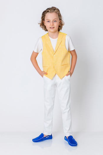 incity Boy's Gray Patterned Three Button Vest