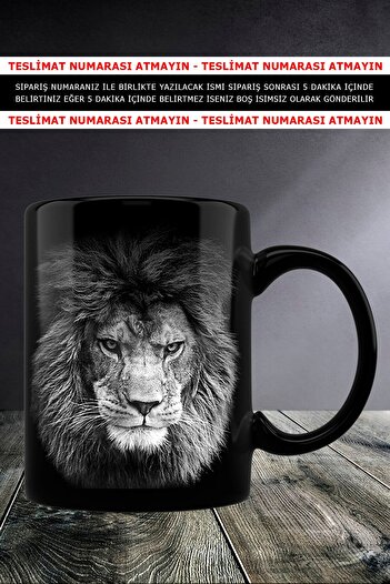 ropİİ Lion Black Mug Black Inside - Black Outside 1st Quality Mug Glass Ceramic - Porcelain