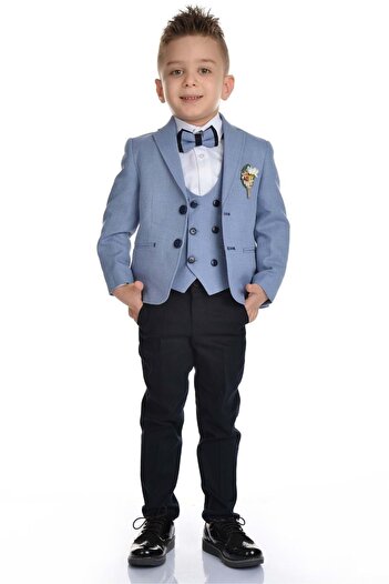 Mnk Sport Cut Boy's Groom Suit Blue with Vest