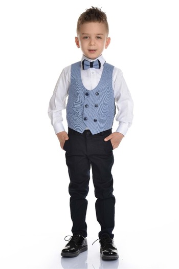 Mnk Costum de mire pentru băiat Sport Cut, albastru cu vestă