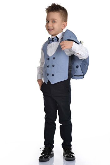 Mnk Costum de mire pentru băiat Sport Cut, albastru cu vestă