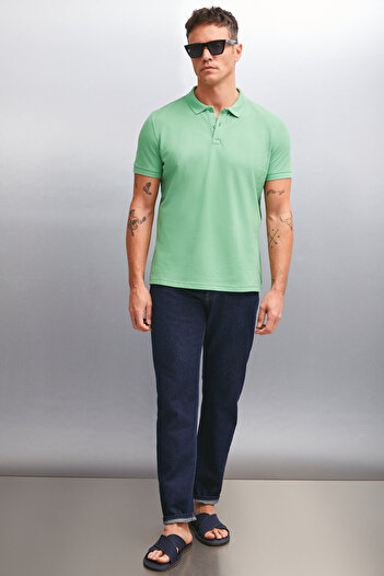 GRIMELANGE MARTEN Herren - Grünes T-Shirt mit Polokragen, 100 % Baumwolle, Regular Fit, kurzärmlig