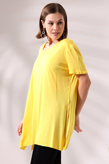 Endies Casual T-Shirt με πτυσσόμενα μανίκια και σκισίματα στα πλαϊνά 19598 ΑΝΟΙΧΤΟ ΚΙΤΡΙΝΟ