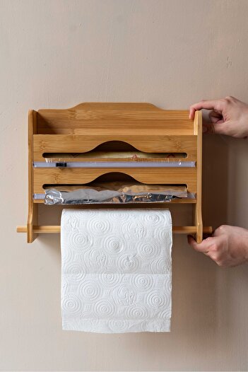 KaiHome Cutting Box with Bamboo Shelf - Stretch Foil and Paper Towel Rack