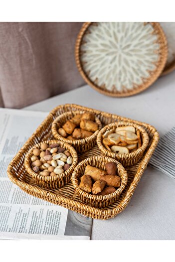 KaiHome 5 Piece Rattan Appearance Snack Holder / Presentation Holder / Picnic Set