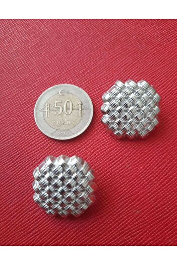 Beyna Silver Coated Knitted Model Metal Button - 2 Cm, 1 Pack, 6 Pieces