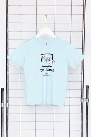 TRENDYOLKIDS Boys Dinosaur Print 100% Cotton T-Shirt - Short Sleeve, Regular Fit Tkdss24Ts00012