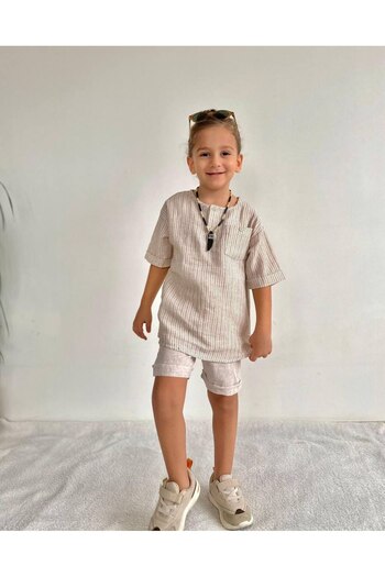 Jolly Kids Boy's Linen Shorts Set - Striped