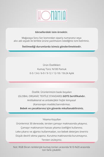 Homamia Kişiye Özel Isimli Tek Zıbın Bebek Body ( Iletilen Isim Ile)
