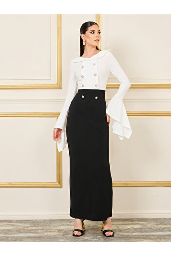 Styli Button Detail Bell Sleeves Bodycon Maxi Dress